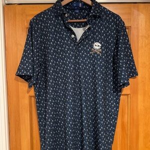 SML Bryson DeChambeau Stitch Polo Shirt CRUSHERS GC Navy LIV Golf Logo Rare AOP